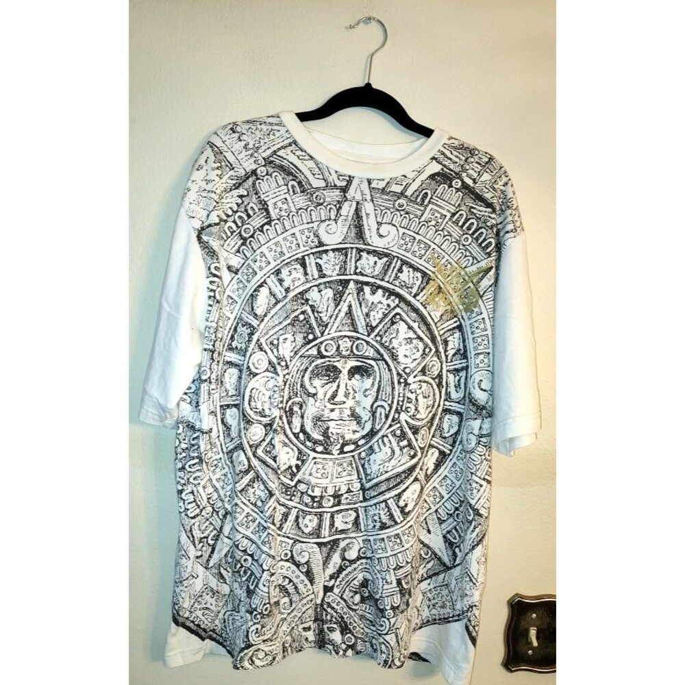Men's Vintage Eight 732 White Gray Aztec Graphic T-Shirt Size XL